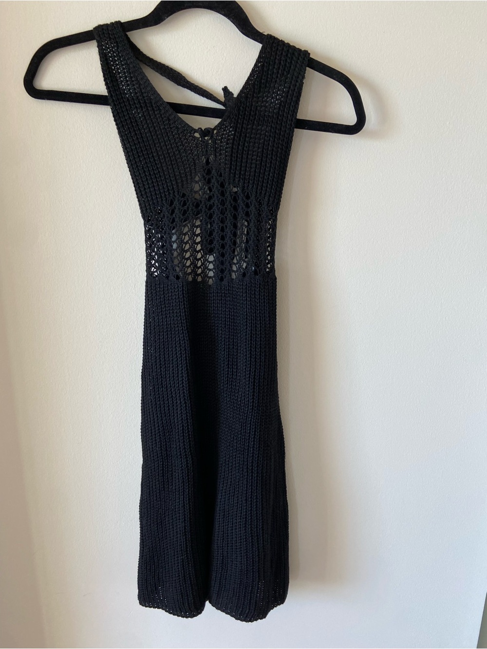Black Knit Sleeveless Crochet Dress